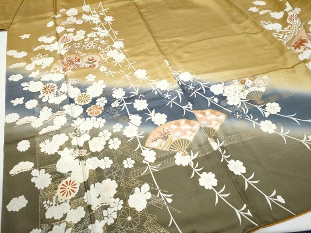 平和屋着物●訪問着　扇面花蝶文　暈し染め　金彩　正絹　逸品　CABE2514yc_3