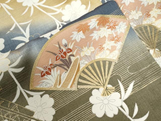 平和屋着物●訪問着　扇面花蝶文　暈し染め　金彩　正絹　逸品　CABE2514yc_4