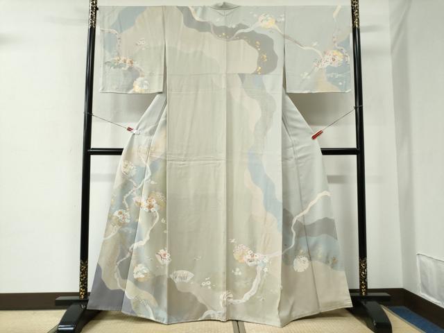 平和屋着物●訪問着　駒刺繍　雪輪地紙鳳凰草花文　金彩　正絹　逸品　CABE2532yc