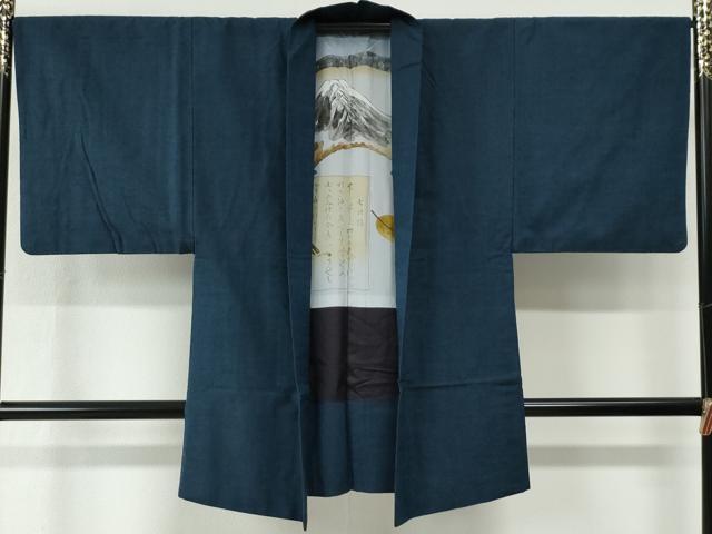 平和屋着物●男性　紬　アンサンブル　色無地　濃紺地　正絹　逸品　CABE2602yc_5