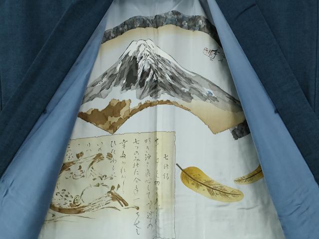 平和屋着物●男性　紬　アンサンブル　色無地　濃紺地　正絹　逸品　CABE2602yc_8