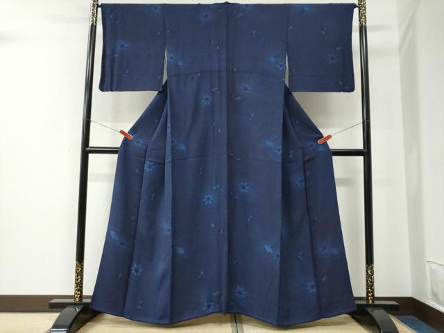 平和屋着物●藍造り国選定無形文化財　藍師・佐藤昭人　小紋　地紋起こし　楓　正絹　逸品　CABE2631yc_1