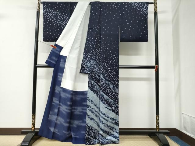 平和屋着物●藍造り国選定無形文化財　藍師・佐藤昭人　訪問着　霞鹿の子文　正絹　逸品　CABE2632yc_1
