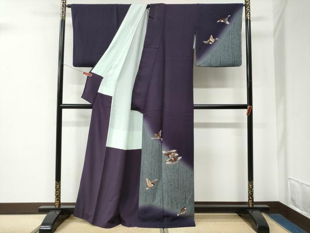 平和屋着物●ファッションデザイナー 花井幸子　訪問着　刺繍　雀　竹並び　暈し染め　正絹　逸品　CABE2633yc_1