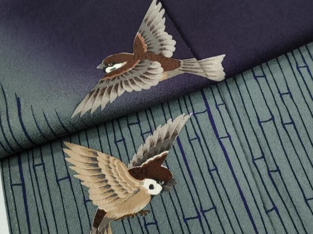 平和屋着物●ファッションデザイナー 花井幸子　訪問着　刺繍　雀　竹並び　暈し染め　正絹　逸品　CABE2633yc_5