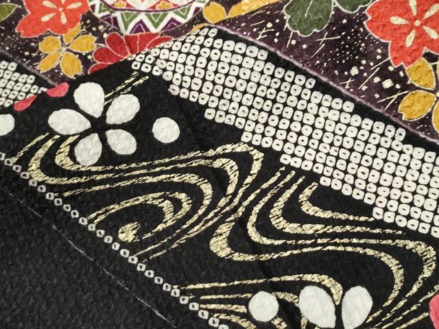 平和屋着物●豪華振袖　駒刺繍　絞り　熨斗吉祥流水毬花文　黒地　金彩　正絹　逸品　CABE2635yc_8