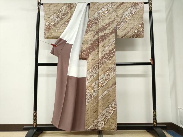 平和屋着物●訪問着　総刺繍　杢目絞り　斜線花松文　金彩　正絹　逸品　CABE2672yc_1