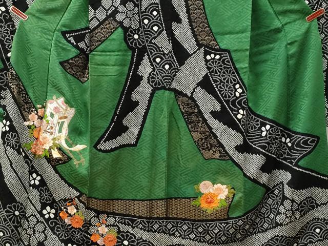 平和屋着物●豪華振袖　駒刺繍　絞り　鬘帯御所車吉祥花文　金彩　正絹　逸品　CABE2678yc_2