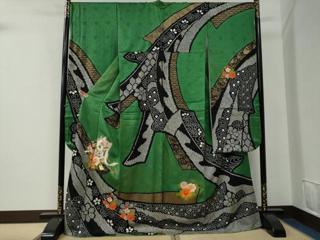 平和屋着物●豪華振袖　駒刺繍　絞り　鬘帯御所車吉祥花文　金彩　正絹　逸品　CABE2678yc