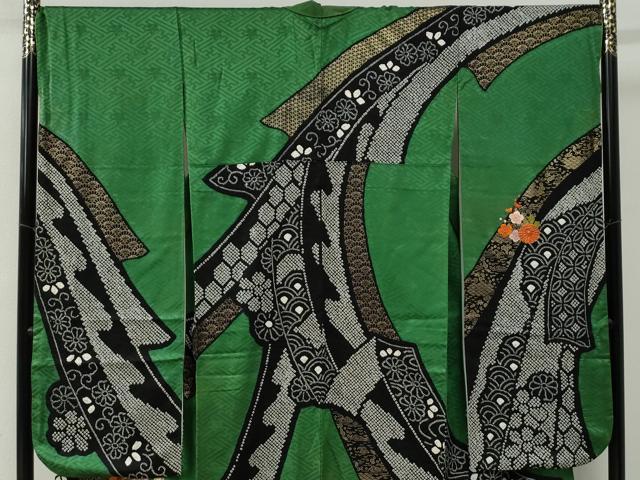 平和屋着物●豪華振袖　駒刺繍　絞り　鬘帯御所車吉祥花文　金彩　正絹　逸品　CABE2678yc_1