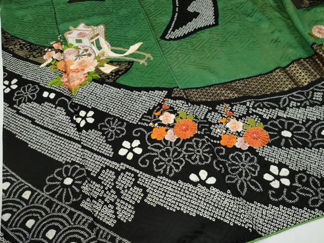 平和屋着物●豪華振袖　駒刺繍　絞り　鬘帯御所車吉祥花文　金彩　正絹　逸品　CABE2678yc_5