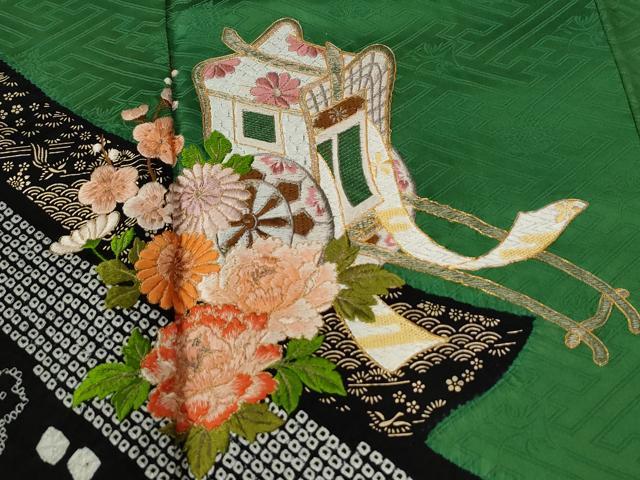 平和屋着物●豪華振袖　駒刺繍　絞り　鬘帯御所車吉祥花文　金彩　正絹　逸品　CABE2678yc_4