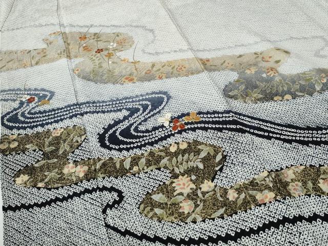 平和屋着物●訪問着　総絞り　駒刺繍　流水更紗草花文　暈し染め　金彩　正絹　逸品　未使用　CABE2761yc_3