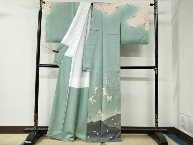 平和屋着物●訪問着　刺繍　遠山枝桜文　暈し染め　正絹　逸品　CABE2803yc_1