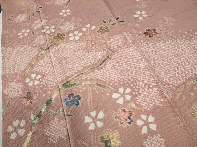 平和屋着物●訪問着　絞り　舞桜文　金彩　正絹　逸品　CABE2990yc_3