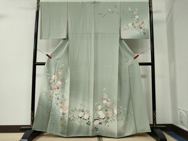 平和屋着物●訪問着　友禅　枝菊文　暈し染め　正絹　逸品　CABE3008yc