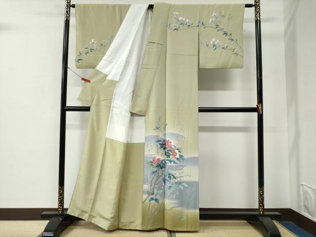 平和屋着物●訪問着　友禅　作家物　枝花文　暈し染め　正絹　逸品　CABE3074yc_1