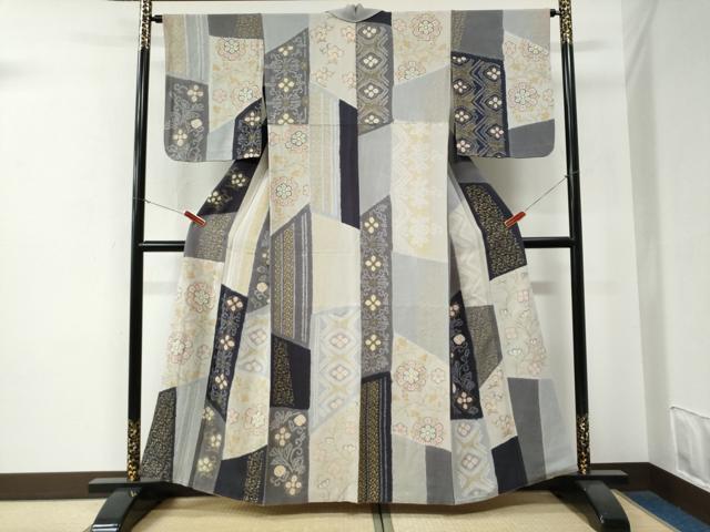 平和屋着物●上質な小紋　胴抜き仕立て　駒刺繍　絞り　吉祥花唐草文　金彩　鬼しぼ縮緬　正絹　逸品　CABE3167yc_1