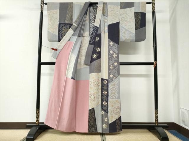 平和屋着物●上質な小紋　胴抜き仕立て　駒刺繍　絞り　吉祥花唐草文　金彩　鬼しぼ縮緬　正絹　逸品　CABE3167yc_2