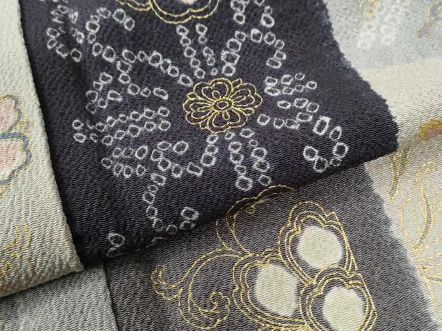 平和屋着物●上質な小紋　胴抜き仕立て　駒刺繍　絞り　吉祥花唐草文　金彩　鬼しぼ縮緬　正絹　逸品　CABE3167yc_4
