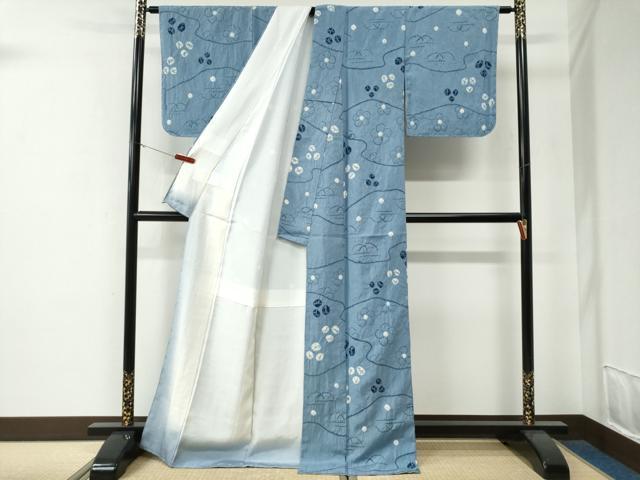 平和屋着物●上質な紬　絞り　藍　舞花文　正絹　逸品　未使用　CABE3192yc_2