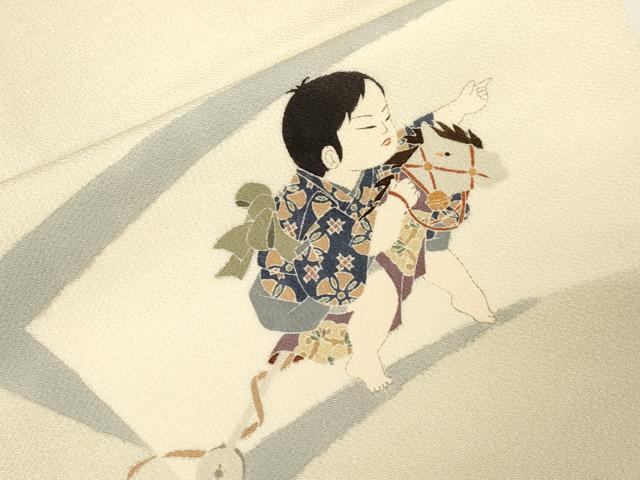 平和屋着物○九寸名古屋帯 友禅 作家物 童子遊び 鬼しぼ縮緬 正絹 逸品
