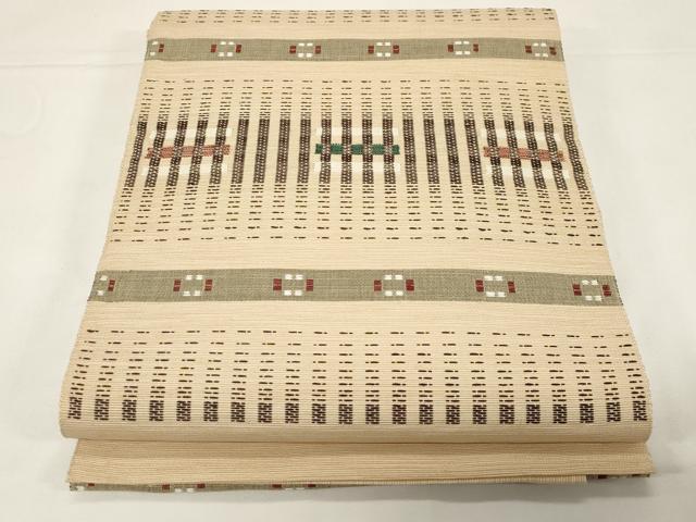 平和屋着物●八寸名古屋帯　紬地　花織　格子柄　正絹　逸品　CABE3679dy
