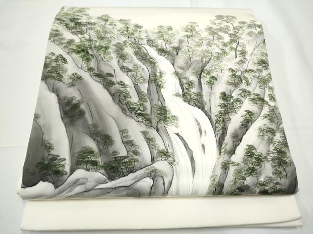 平和屋着物●塩瀬　九寸開き名古屋帯　作家物　手描き　樹林文　正絹　逸品　CABE4527hy 平和屋着物○塩瀬 九寸開き名古屋帯 作家物 手描き 樹林文 正絹 逸品