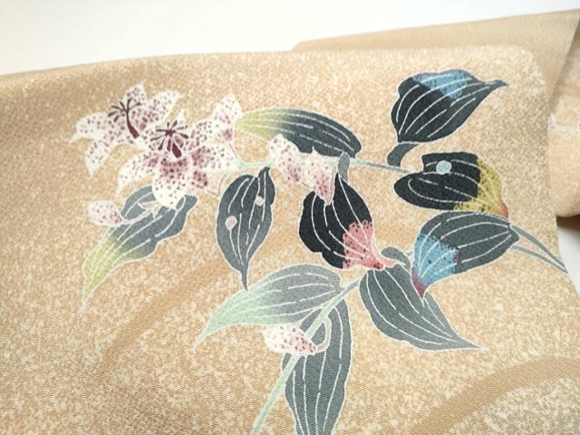平和屋着物○九寸名古屋帯 友禅 枝花文 鬼しぼ縮緬 正絹 逸品