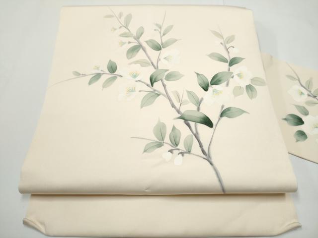 平和屋着物●塩瀬　九寸名古屋帯　手描き　枝桜文　正絹　逸品　CABE4659hy
