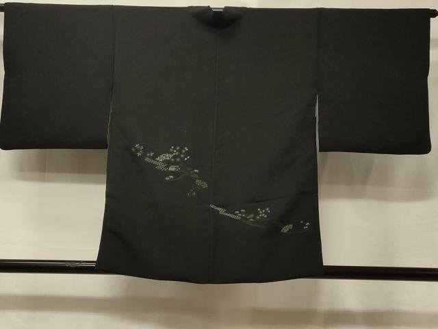 平和屋着物＃羽織　総刺繍　扇面花文　黒地　正絹　逸品　CABE5513in