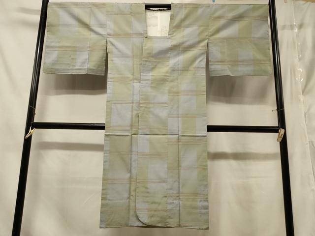 平和屋着物＃道行コート　雨コート　単衣　横段格子文　ロング丈　正絹　逸品　CABE5525in