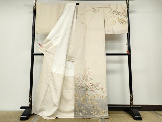 平和屋着物●十日町友禅　女流作家　遠田藤舟　訪問着　枝木の実　暈し染め　ロング丈　正絹　逸品　CABE6801ut_1