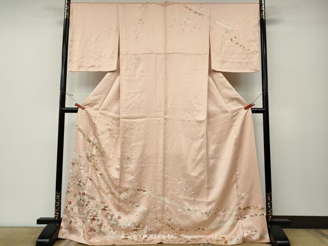 平和屋着物●訪問着　駒刺繍　熨斗籬草花文　金彩　ロング丈　正絹　逸品　CABE6845ut