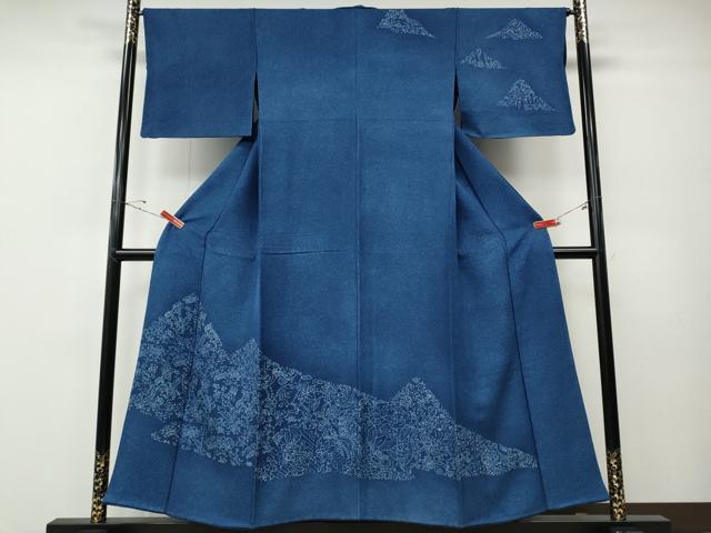 平和屋着物●無形文化財保持者　古庄理一郎　本藍染め　訪問着　吉祥花鳥文　正絹　逸品　CABE6846ut