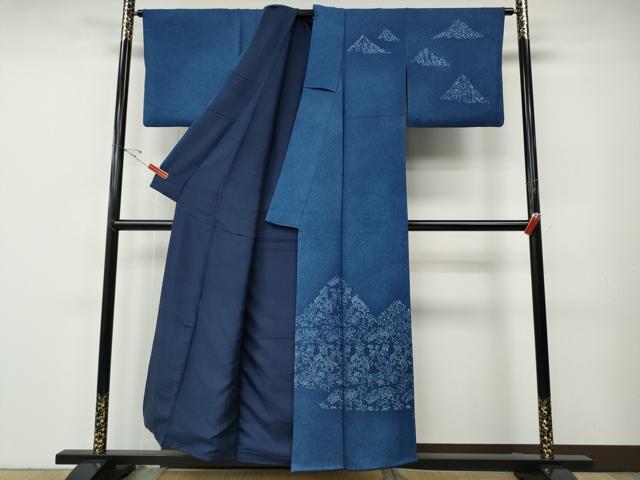 平和屋着物●無形文化財保持者　古庄理一郎　本藍染め　訪問着　吉祥花鳥文　正絹　逸品　CABE6846ut_1
