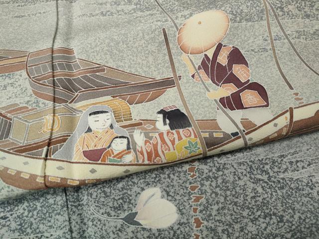 平和屋着物●訪問着　友禅　作家物　人物舟花文　たたき染め　正絹　逸品　CABE6875ut_6