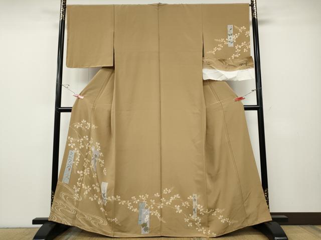 平和屋着物●訪問着　手描き　短冊流水草花文　伊と幸　反端付き　正絹　逸品　CABE6957ut