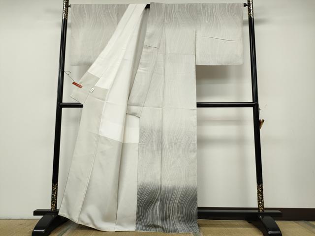 平和屋着物●訪問着　紬地　よろけ縞　正絹　逸品　CABE6964ut_1