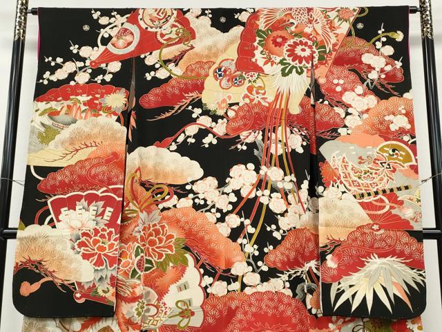 大正ロマン♡ 鳳凰　振袖　総刺繍　両面金糸刺繍丸帯　セット　アンティーク　ピンク 平和屋本店○アンティーク 大正ロマン 振袖 刺繍 檜扇鳳凰草花文 金彩
