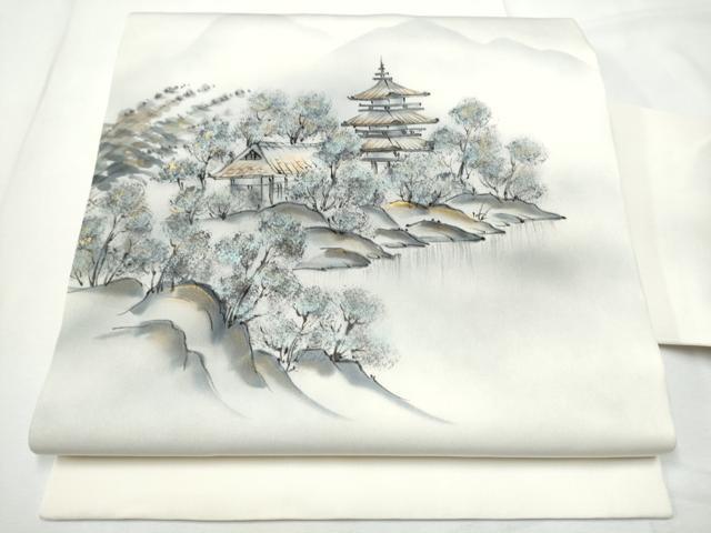 平和屋着物●内山晴祥　塩瀬　九寸名古屋帯　手描き　風景文　金彩　正絹　逸品　CABE8625hy 23,660円