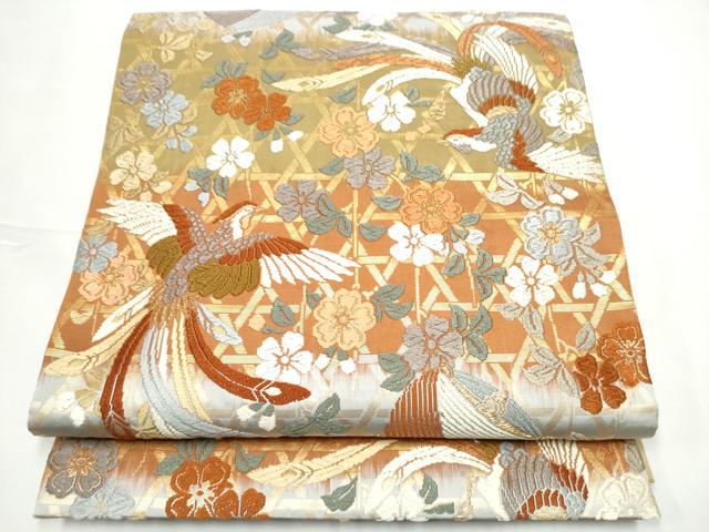 平和屋着物○六通柄袋帯 唐織 鳳凰糸巻き花文 金糸 正絹 逸品
