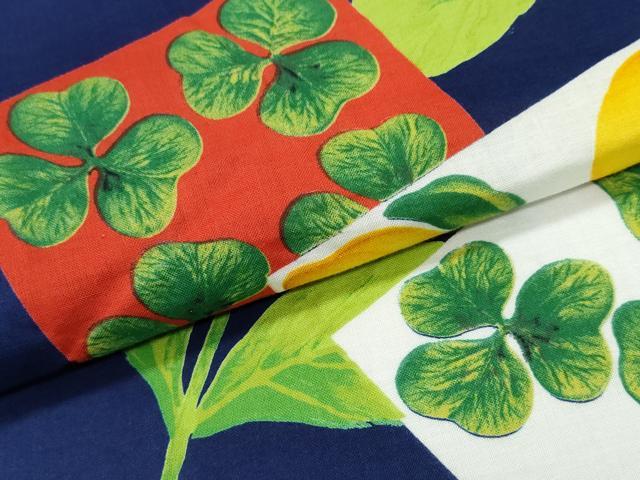 平和屋着物∴夏物　浴衣　檸檬　リンゴ　クローバー　色紙草花文　綿　逸品　CABE8910ng_4