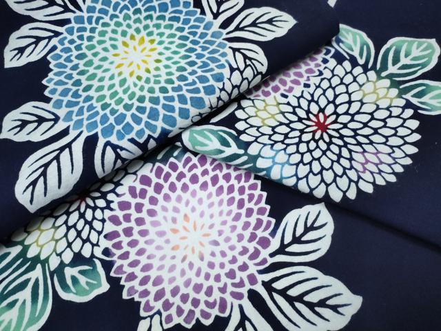 平和屋着物∴夏物　浴衣　藍　注染　手染め　手縫い　菊文　日本製　綿　逸品　CABE8942ng