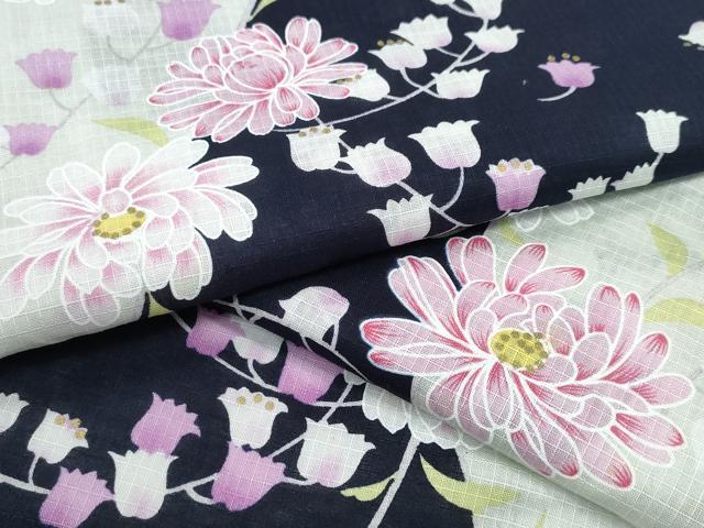 平和屋着物∴夏物　浴衣　綿紅梅　鈴蘭菊文　金彩　綿　逸品　未使用　CABE8981ng
