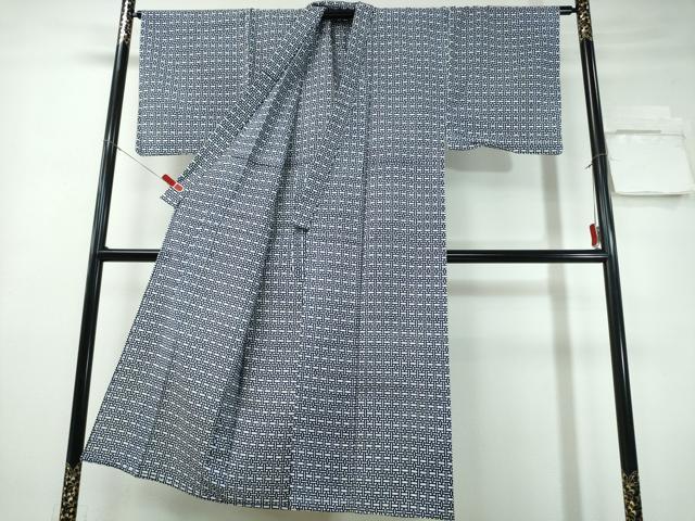 平和屋着物∴夏物　男性　浴衣　藍　注染　手染め　手縫い　幾何学文様　日本製　綿　逸品　CABE9019ng_2
