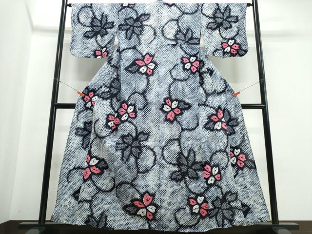 平和屋着物∴夏物　浴衣　有松鳴海絞り　花唐草文　綿　逸品　CABE9053ng