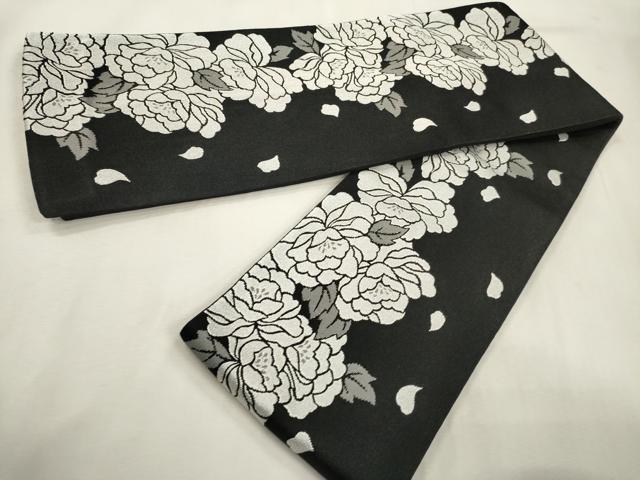 平和屋着物●半幅帯　草花文　黒地　CABF0370ak 13,832円