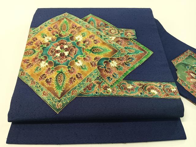 平和屋着物●九寸名古屋帯　ひげ紬　更紗菱文　金彩　正絹　逸品　CABF0774vp