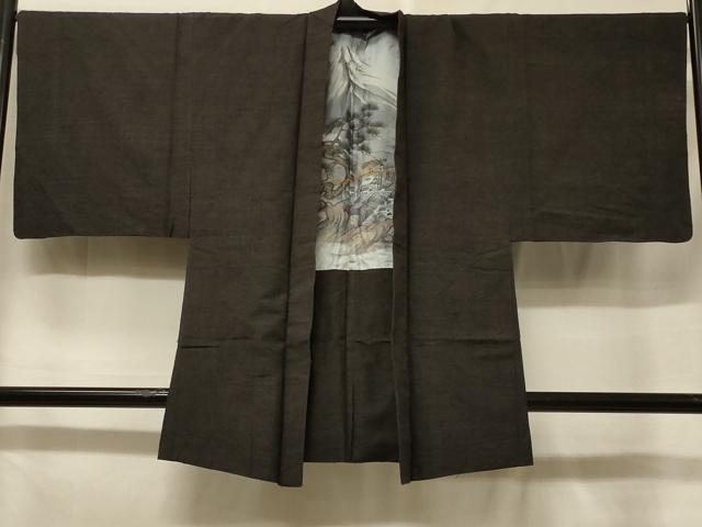 平和屋着物＃男性　羽織　紬地　黒橡色　正絹　逸品　CABF1351in